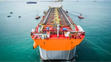 Offshore FPSO vessel operating at sea with onboard processing systems