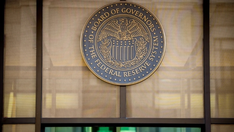 Seal of the Board of Governors of the Federal Reserve System on a building exterior
