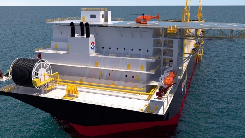 FPSO platform with helipad and mooring systems offshore